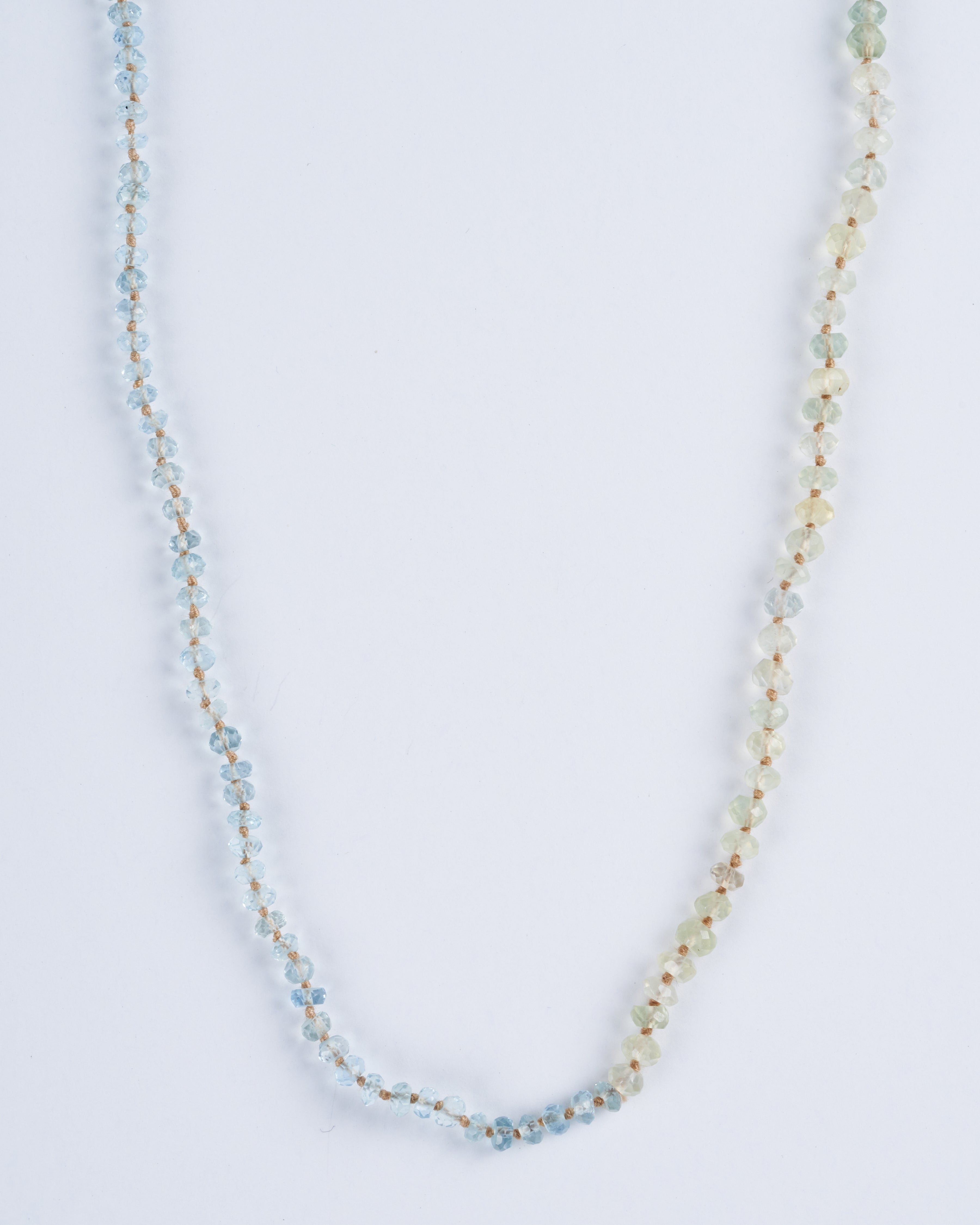 lena skadegard, 35" aquamarine, peridot, prenite button necklace