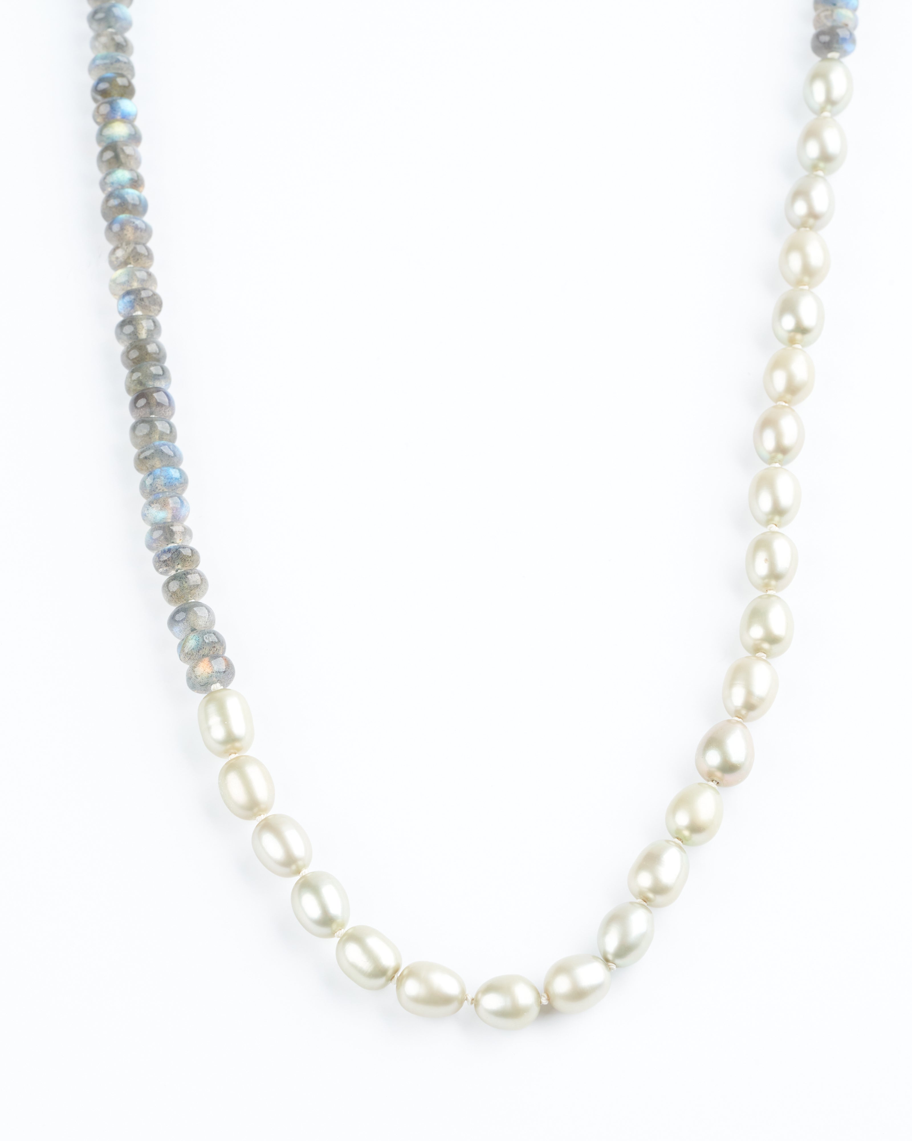 lena skadegard, 37" grey pearls and 18k pearl beads with 18k clasp - pearl