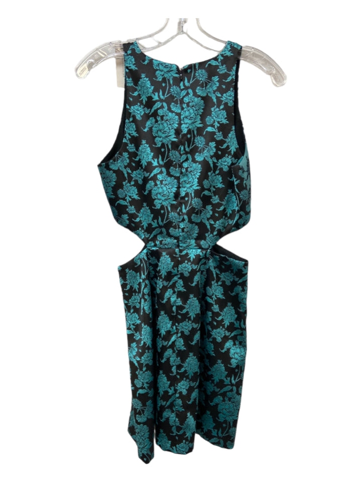 Hutch, Hutch Size 2 Black & Teal Polyester Sleeveless Floral Cut Out Princess Dress