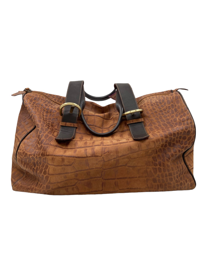 I Santi, I Santi Brown Print Leather Embossed Double Handle Duffle Luggage Bag