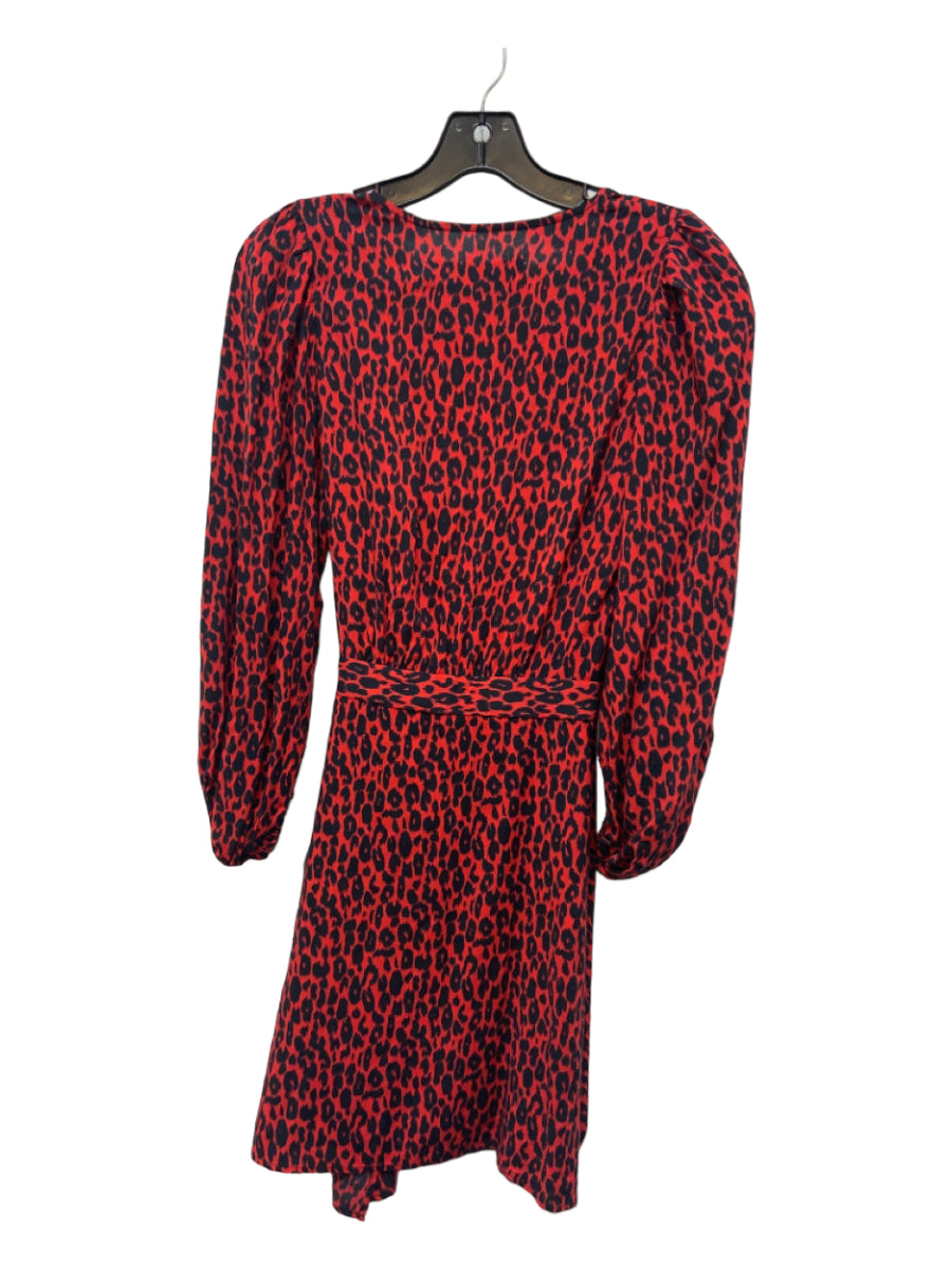 IRO, IRO Size 34 Red & Black Rayon Knee Length Leopard Print Wrap Front Dress