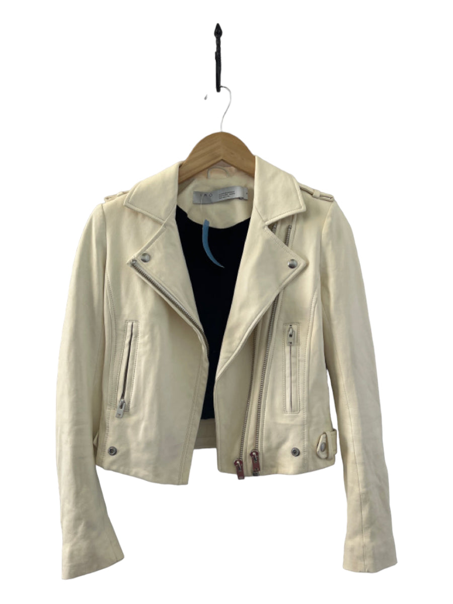 IRO, IRO Size 36 Cream Lamb leather Zipper Detail Buckles Front Pockets Zip Up Jacket