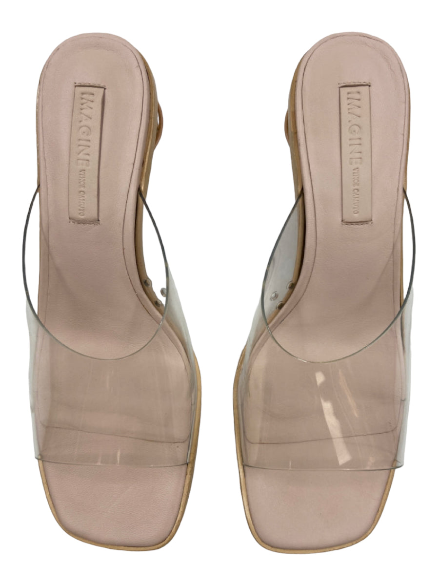 Imagine Vince Camuto, Imagine Vince Camuto Shoe Size 8.5 Tan & Clear Leather Metal Square Toe Sandals