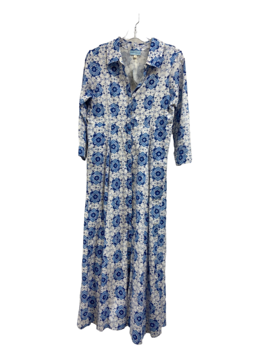 India Amory, India Amory Size 1/S Blue & White Cotton Button Down Collar Floral Dress