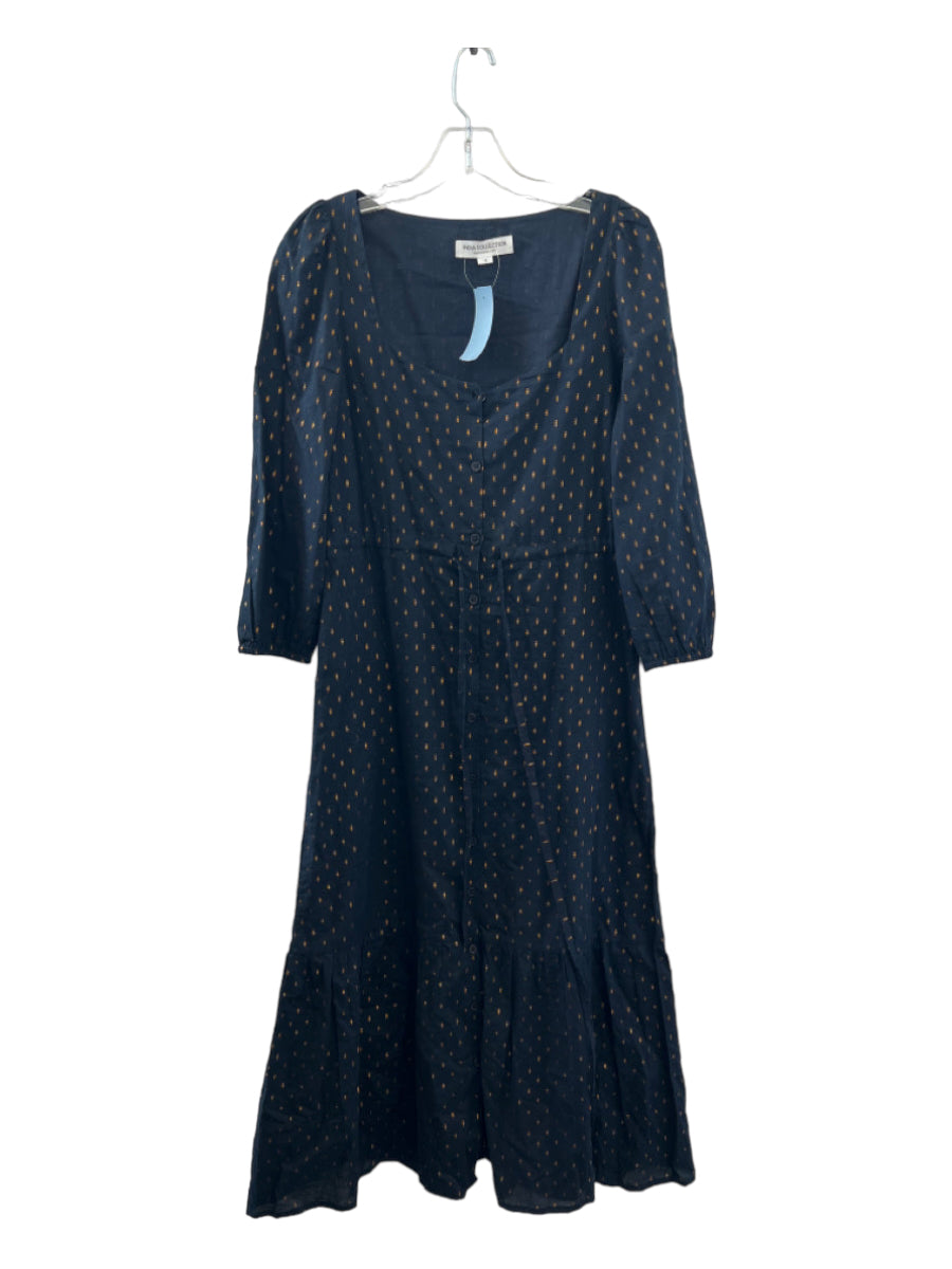 India Collection Emerson Fry, India Collection Emerson Fry Size S navy & gold Cotton Long Balloon Sleeve Dress