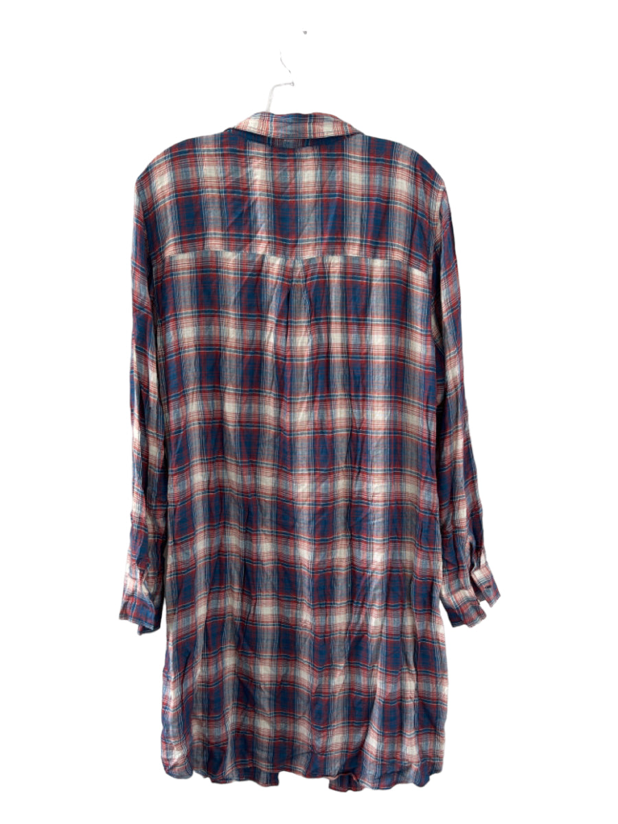 Indigo THread Co, Indigo THread Co Size XL Blue & Red Rayon Long Sleeve Plaid Snap Buttons Dress