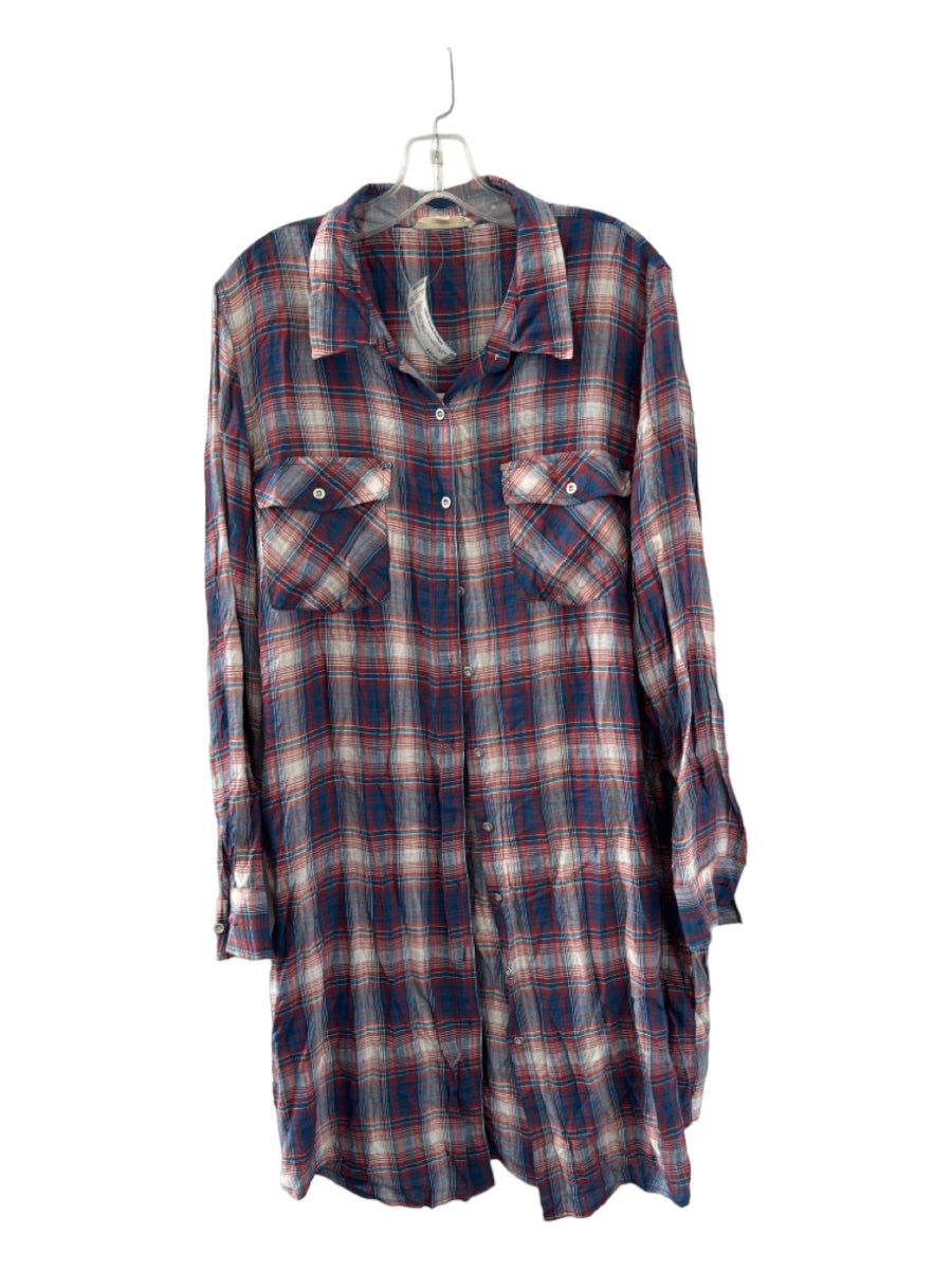 Indigo THread Co, Indigo THread Co Size XL Blue & Red Rayon Long Sleeve Plaid Snap Buttons Dress