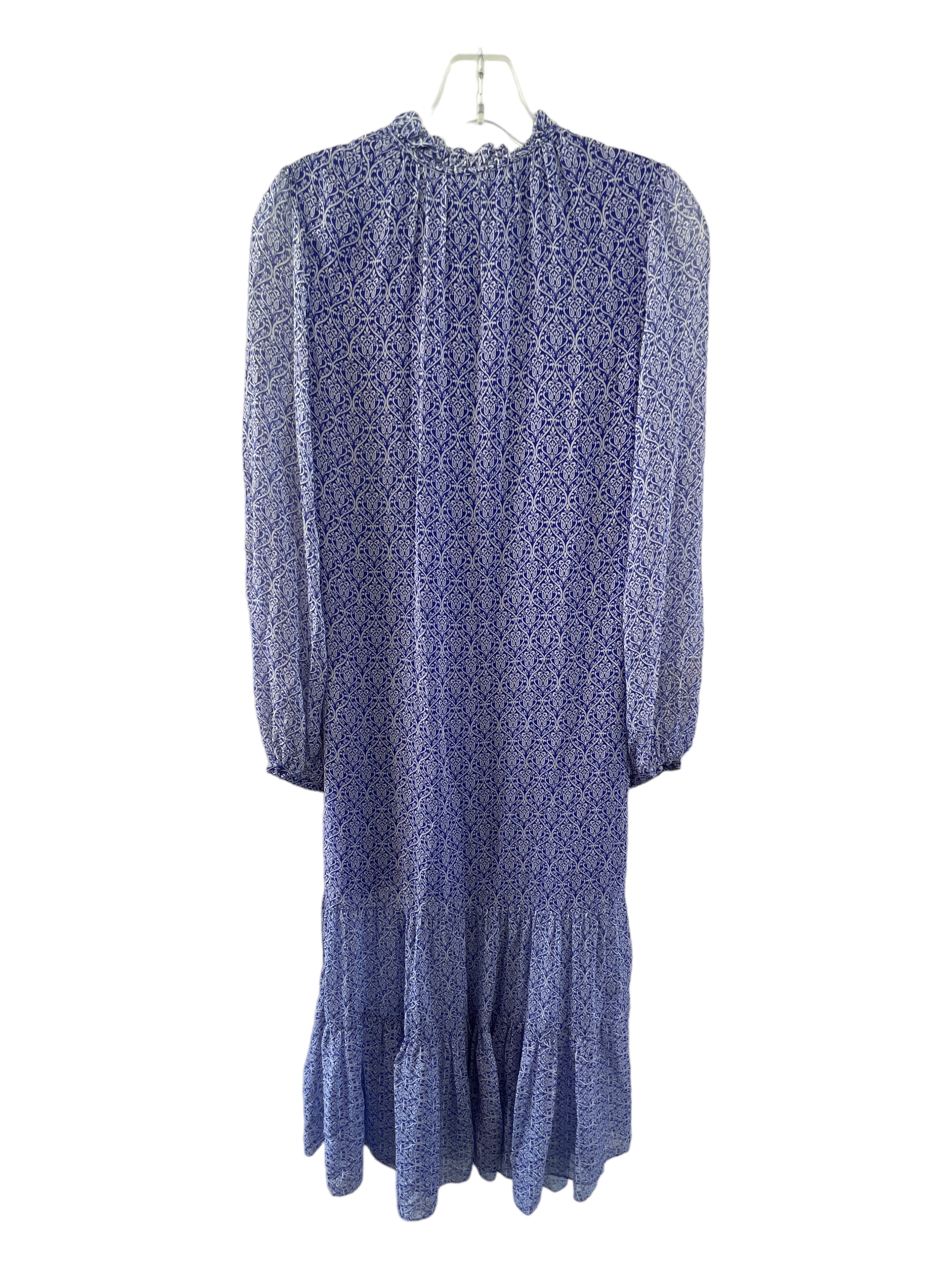 Intermix, Intermix Size 0 Blue & White Silk & Polyester Long Sleeve V Neck Maxi Dress