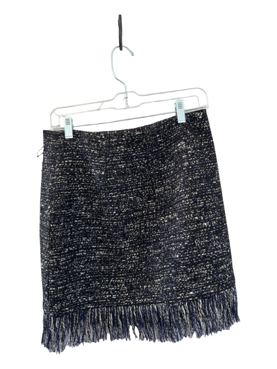 Intermix, Intermix Size 8 BLack, White, Blue Polyacrylic Blend Back Zip Fringe Skirt