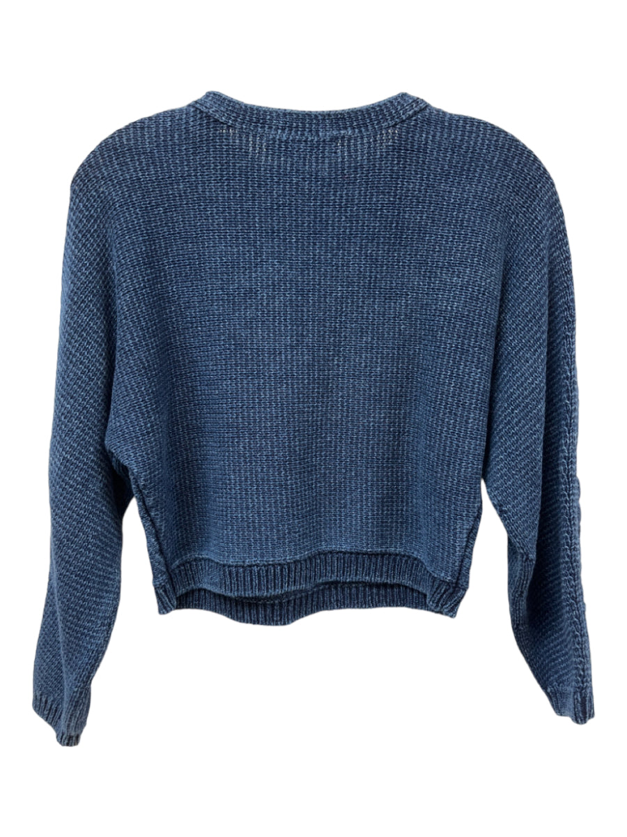 Intermix, Intermix Size P Navy Cotton Braded Detail Knit Cropped Long Sleeve Sweater