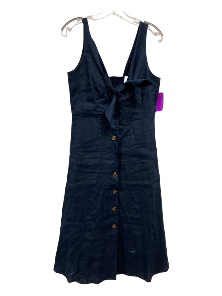 Iris & Ink, Iris & Ink Size 8 Navy Blue Sleeveless Smocked Detail Pockets Button Front Dress