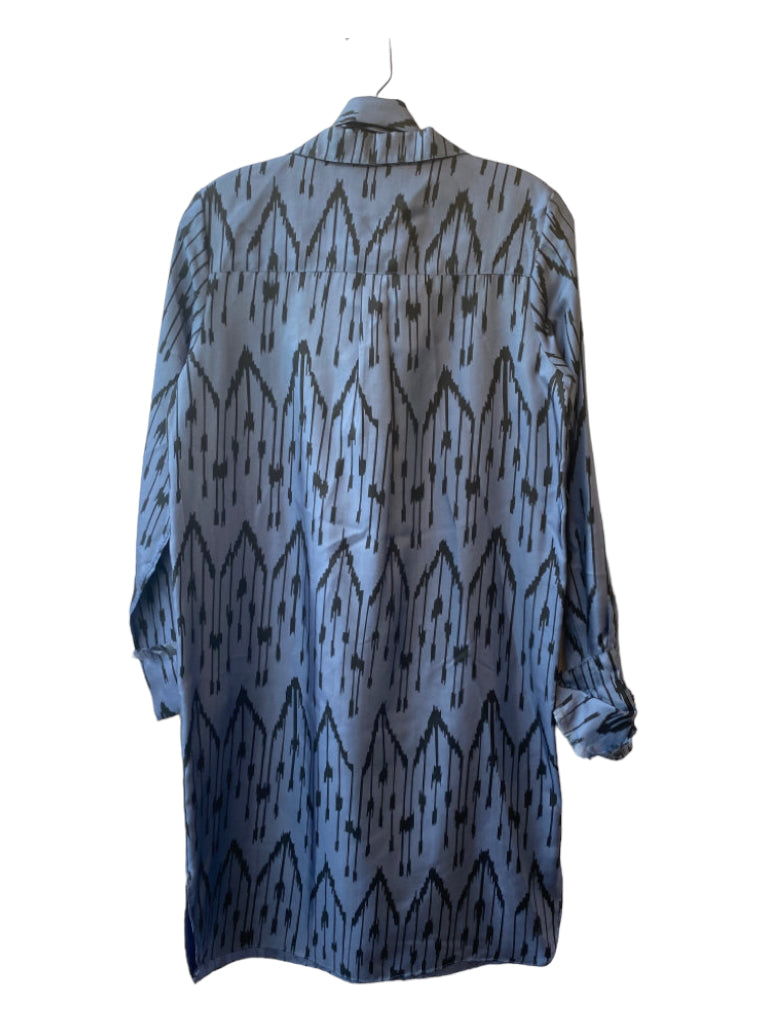 Irving & Fine, Irving & Fine Size Small Blue & Black Abstract Long Sleeve Buttondown Belt Dress