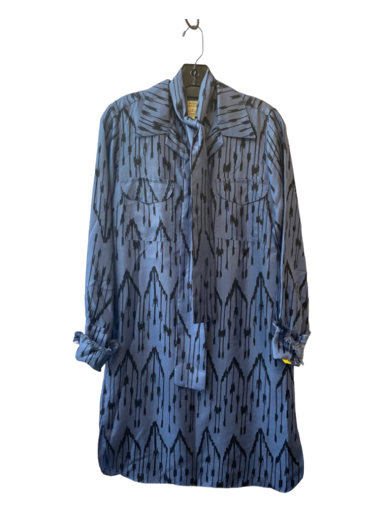 Irving & Fine, Irving & Fine Size Small Blue & Black Abstract Long Sleeve Buttondown Belt Dress