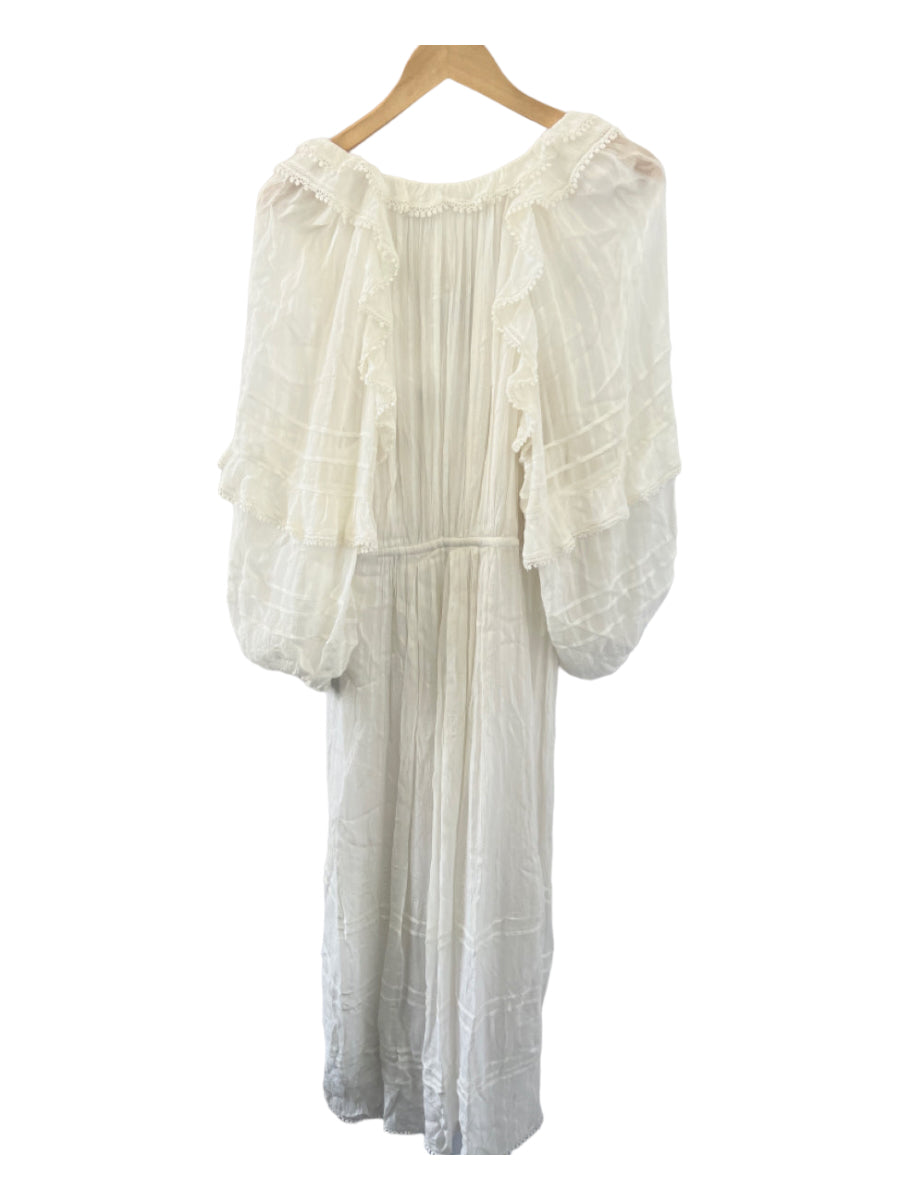 Isabel Etoile Marant, Isabel Etoile Marant Size 42 White Viscose Long Sleeve Tiered Crochet Trim Dress