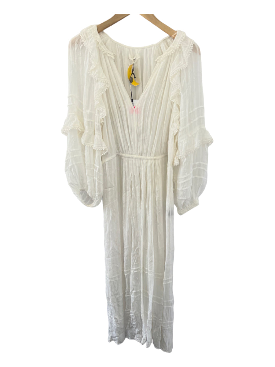 Isabel Etoile Marant, Isabel Etoile Marant Size 42 White Viscose Long Sleeve Tiered Crochet Trim Dress