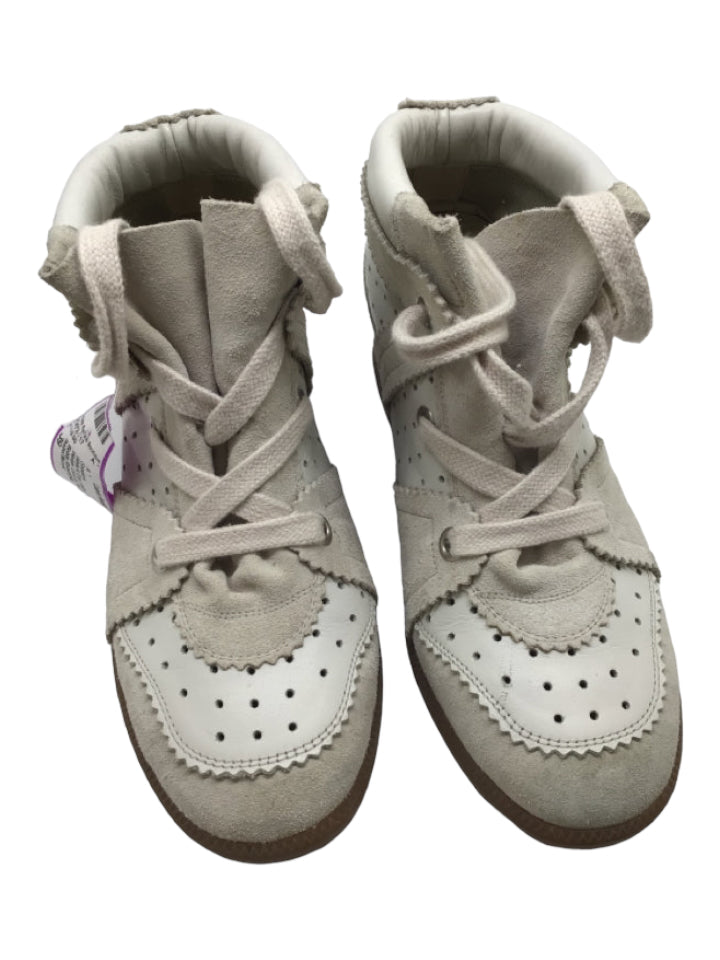 Isabel Marant, Isabel Marant Shoe Size 39 White & Grey Leather Suede Scalloped Wedge Sneakers