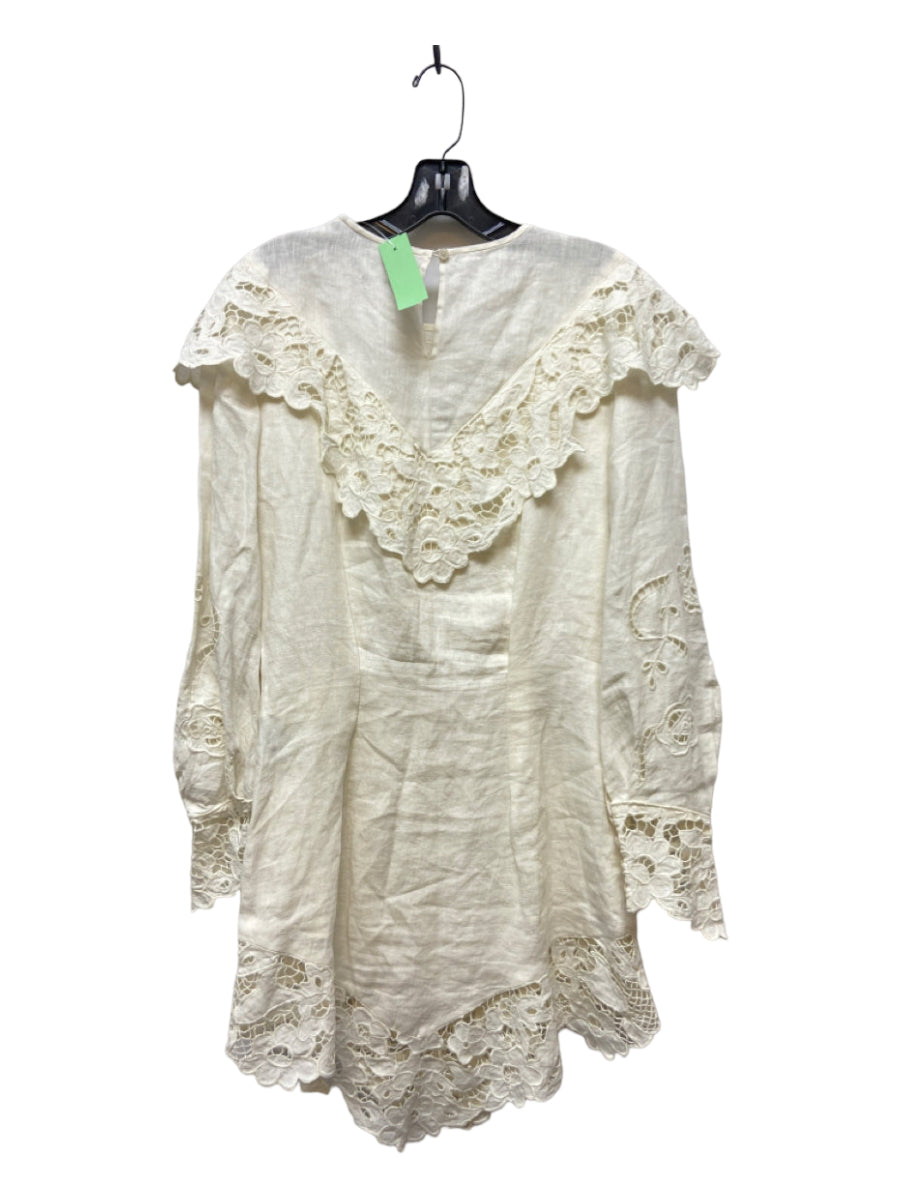 Isabel Marant, Isabel Marant Size 38 White Linen Pop Over Lace Trim Long Sleeve Dress