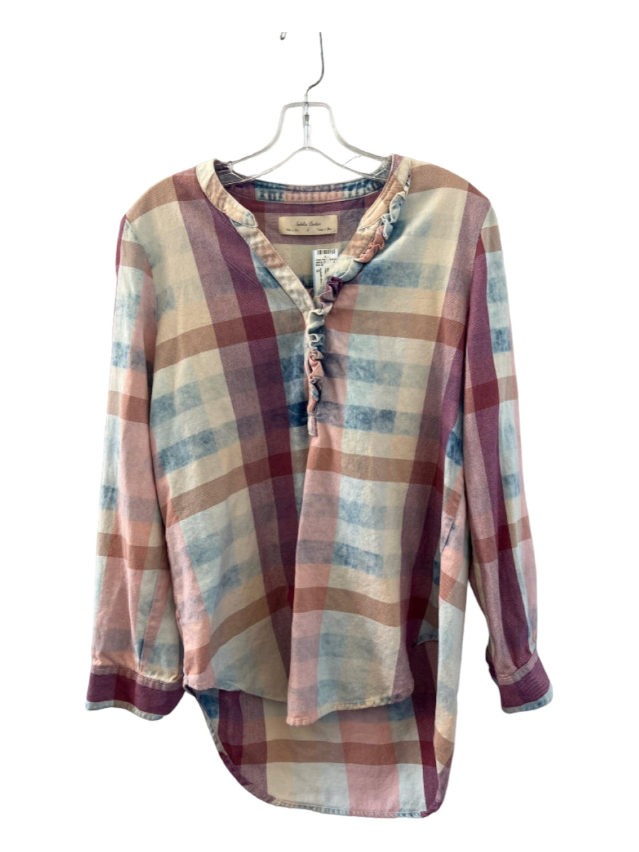 Isabella Sinclair, Isabella Sinclair Size S Maroon & Tan Cotton Long Sleeve Plaid Top