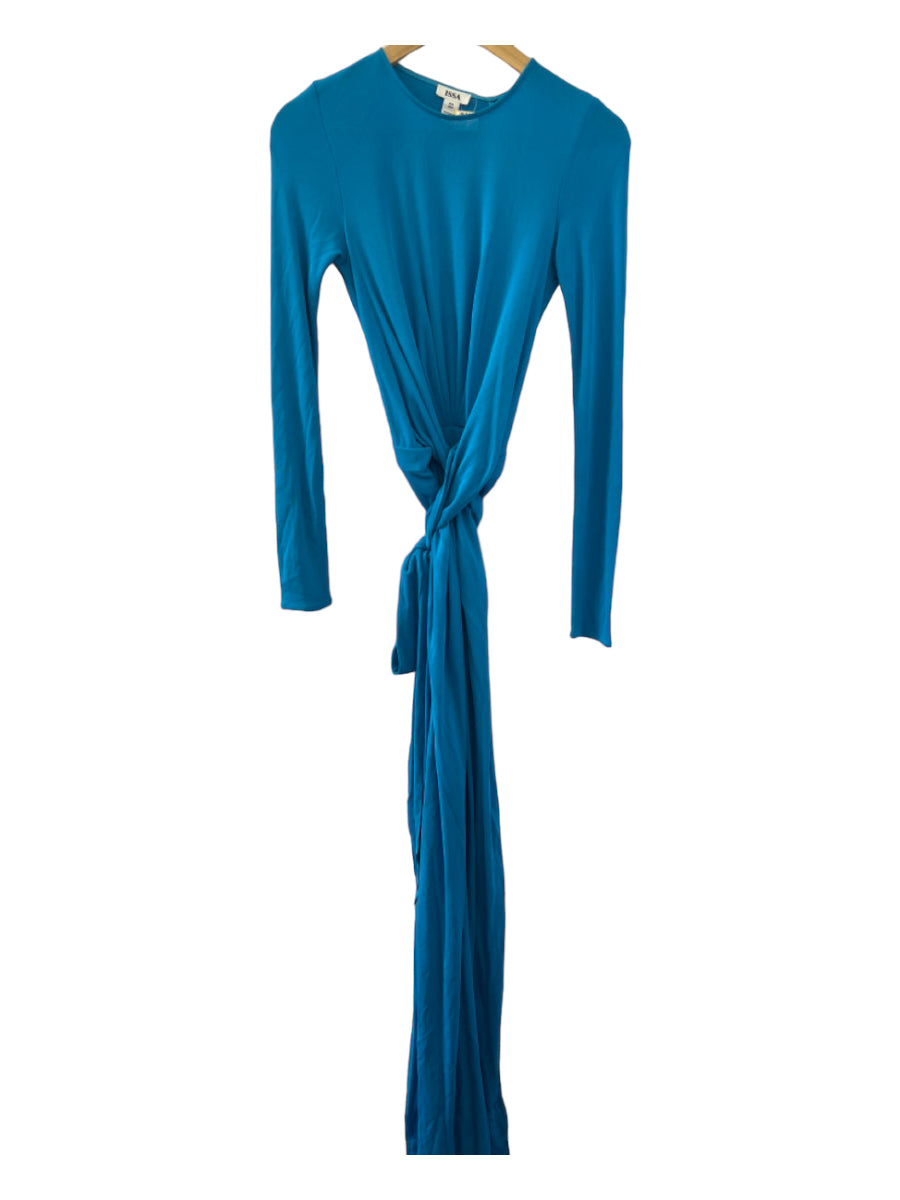 Issa, Issa Size 4 Blue Viscose Long Sleeve Open Back Side Slits Gown