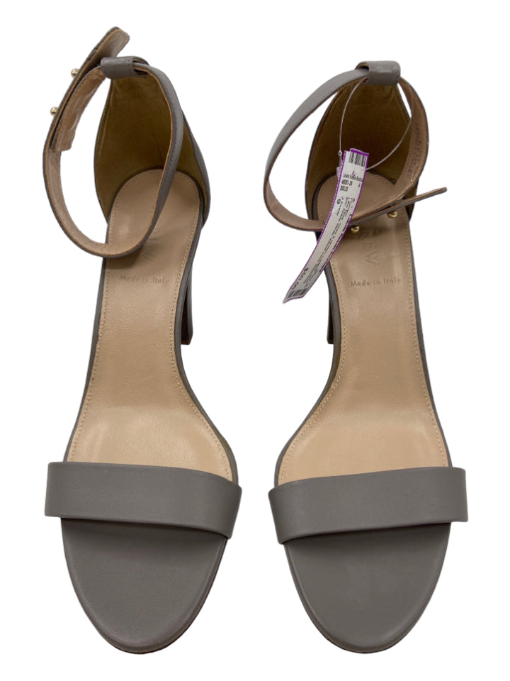 J. Crew, J Crew Shoe Size 9 Gray & Brown Leather open toe Ankle Strap Wood Heel Pumps