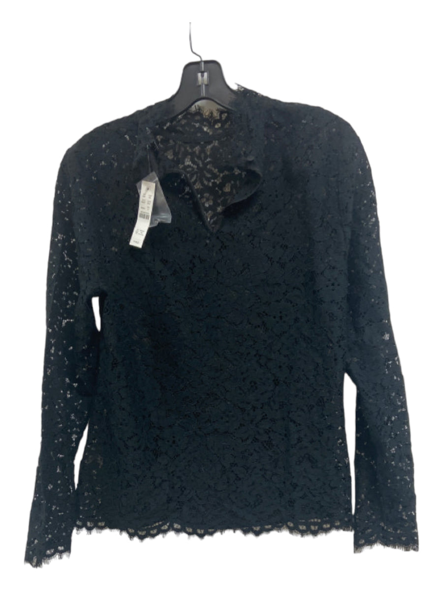 J. Crew, J Crew Size 6 Black Cotton Blend Lace Back Keyhole Long Sleeve Slip Inc. Sweater