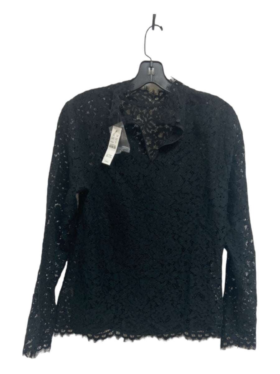 J. Crew, J Crew Size 6 Black Cotton Blend Lace Back Keyhole Long Sleeve Slip Inc. Sweater