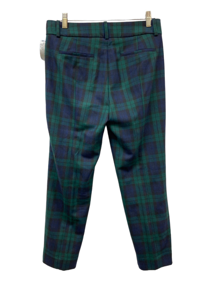 J. Crew, J Crew Size 6 Navy & Green Wool Plaid Trouser Pants