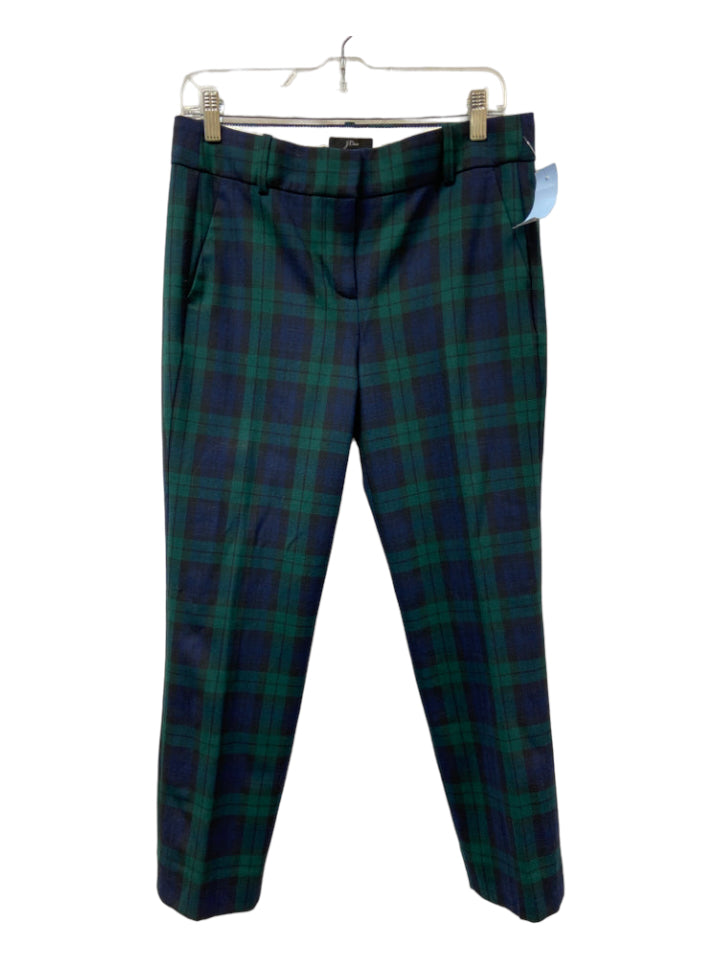 J. Crew, J Crew Size 6 Navy & Green Wool Plaid Trouser Pants