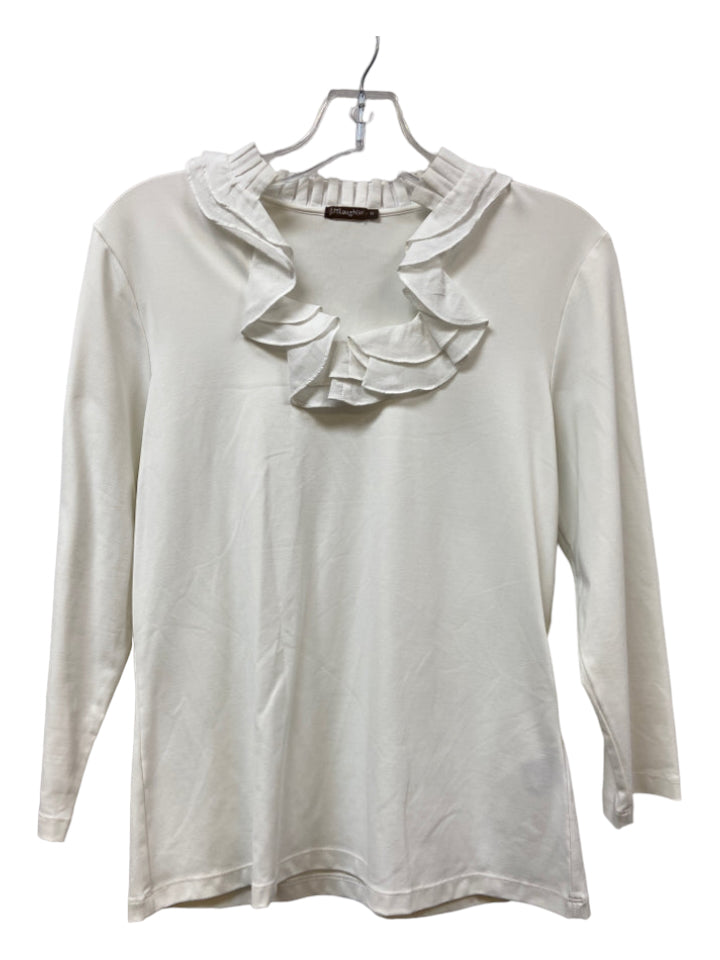 J Mclaughlin, J Mclaughlin Size M White Nylon Ruffle Collar 3/4 Sleeve Top