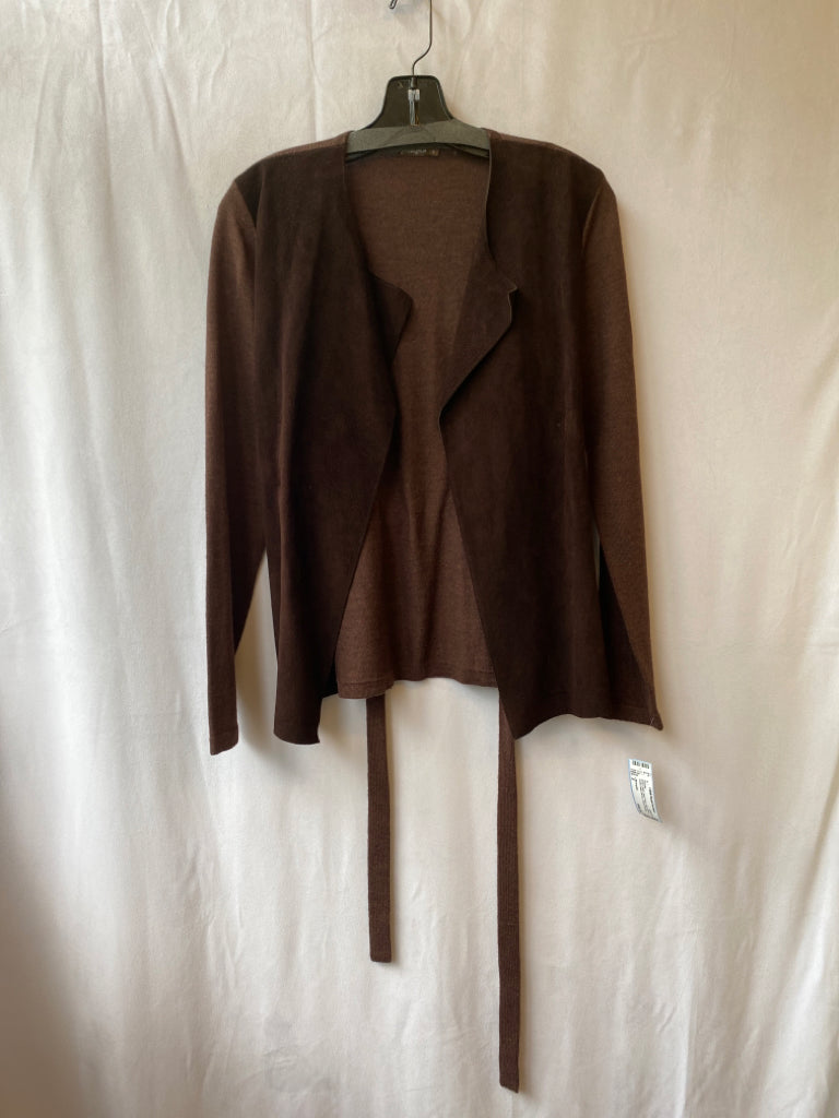 J Mclaughlin, J Mclaughlin Size S Brown Wool Open Front Long Sleeve Suede Detail Sweater