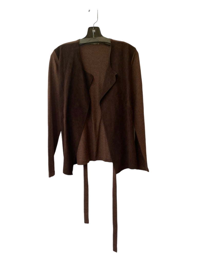 J Mclaughlin, J Mclaughlin Size S Brown Wool Open Front Long Sleeve Suede Detail Sweater