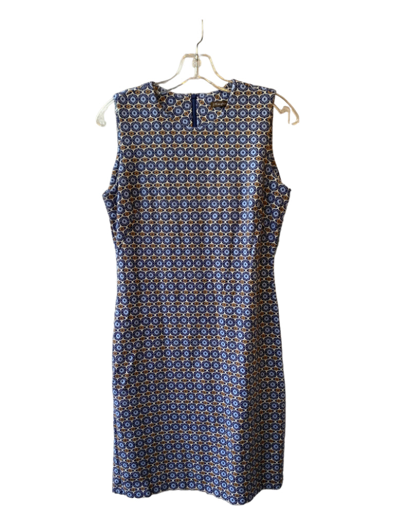 J Mclaughlin, J Mclaughlin Size S white brown & blue Rayon Blend Round Neck Sleeveless Dress