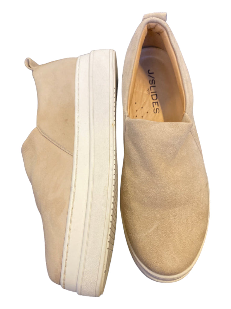 J Slides, J Slides Shoe Size 6.5 Beige & White Suede Slip On Round Toe Sneakers