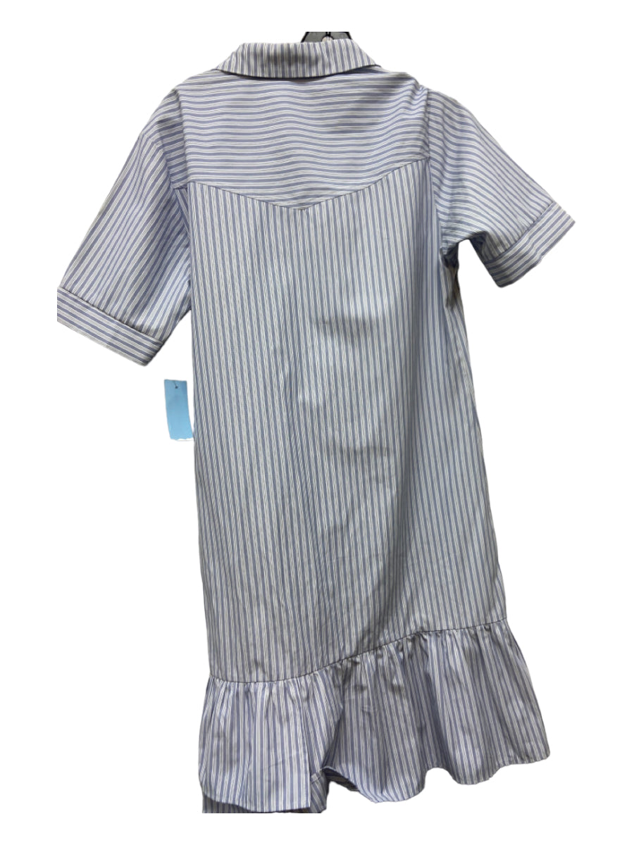 JOH, JOH Size Est M Blue & White Striped Short Sleeve Front Pockets Dress