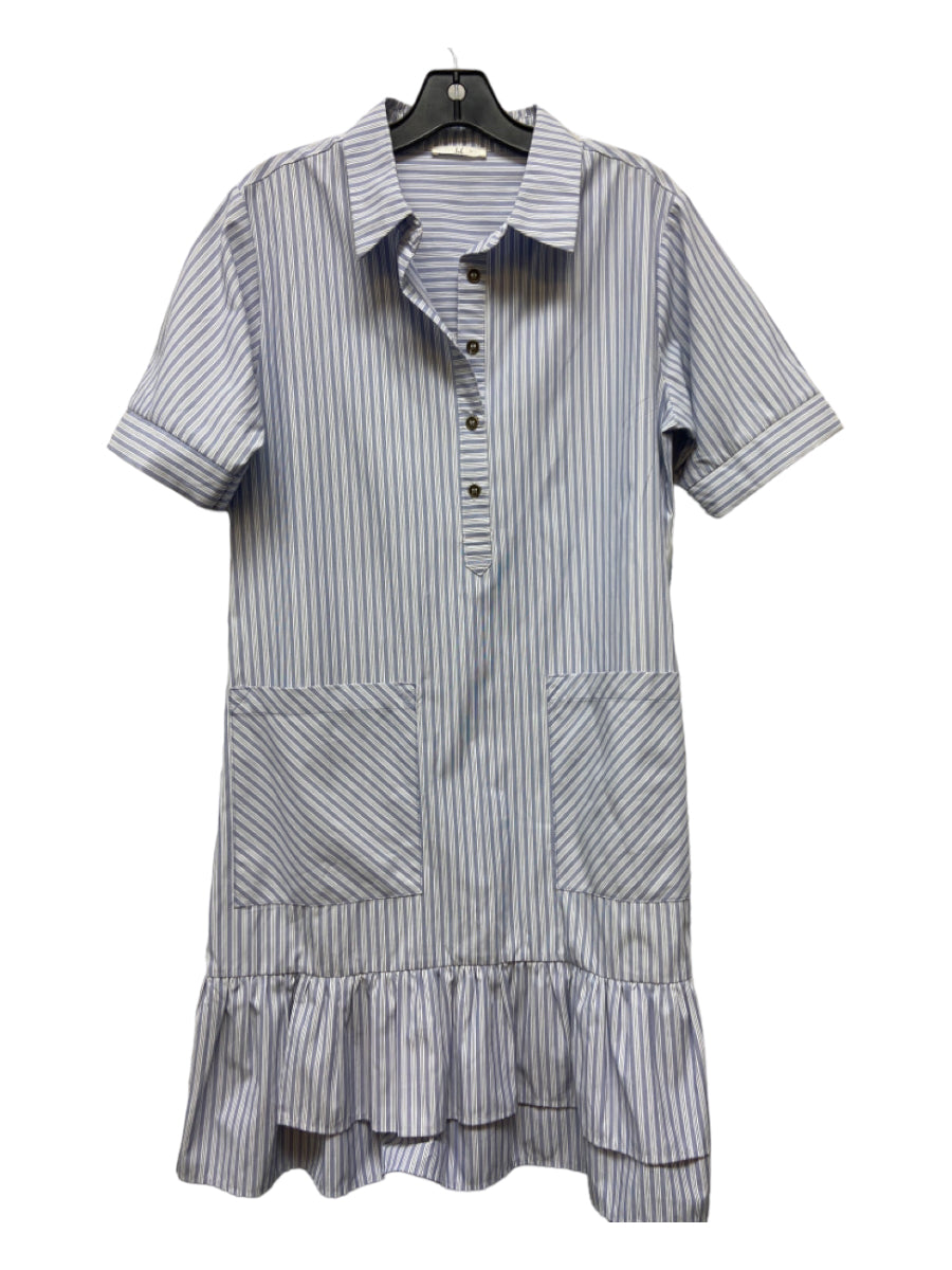 JOH, JOH Size Est M Blue & White Striped Short Sleeve Front Pockets Dress