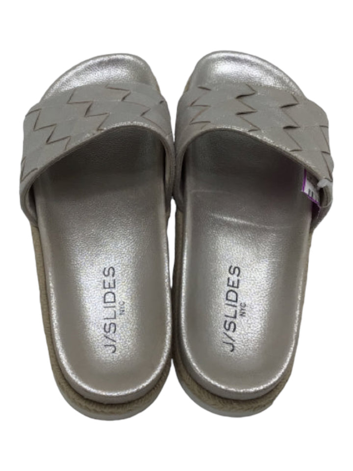 J Slides, J/Slides Shoe Size 8 Silver Leather Woven Metallic Slides Sandals