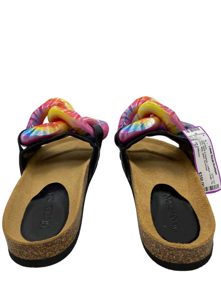 JW Anderson, JW Anderson Shoe Size 37 Black & Rainbow Leather Chain Tie Dye Mule Sandals