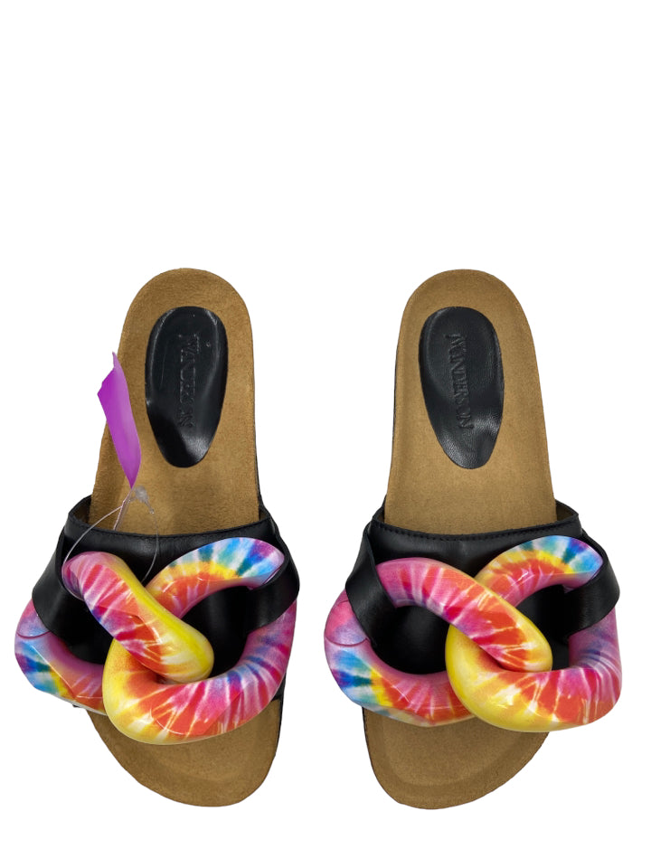 JW Anderson, JW Anderson Shoe Size 37 Black & Rainbow Leather Chain Tie Dye Mule Sandals