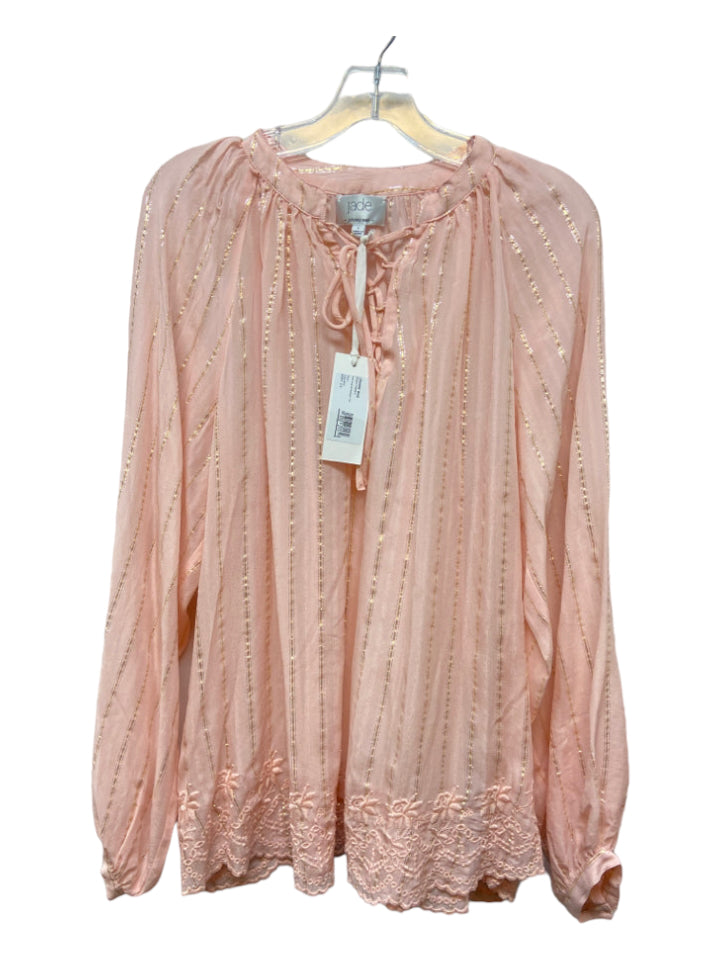 Jade Johnny Was, Jade Johnny Was Size L Pink & Gold Silk Long Sleeve Striped Metallic Thread Top