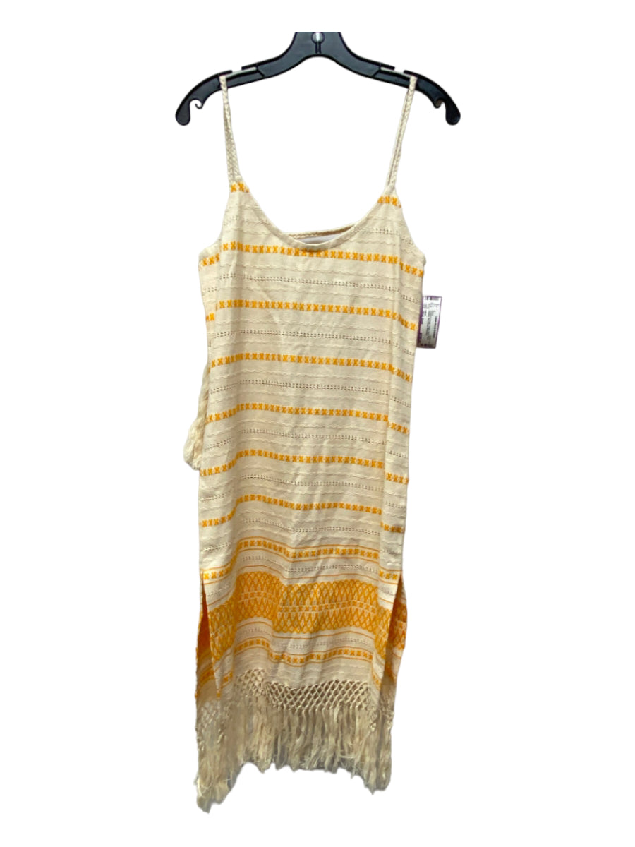 Jaline, Jaline Size One Size Cream & Orange Cotton Knit Stripe Tassels Sleeveless Dress