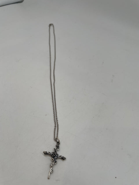 James Avery, James Avery Silver Sterling Silver cross Rose Lobster Clasp Necklace