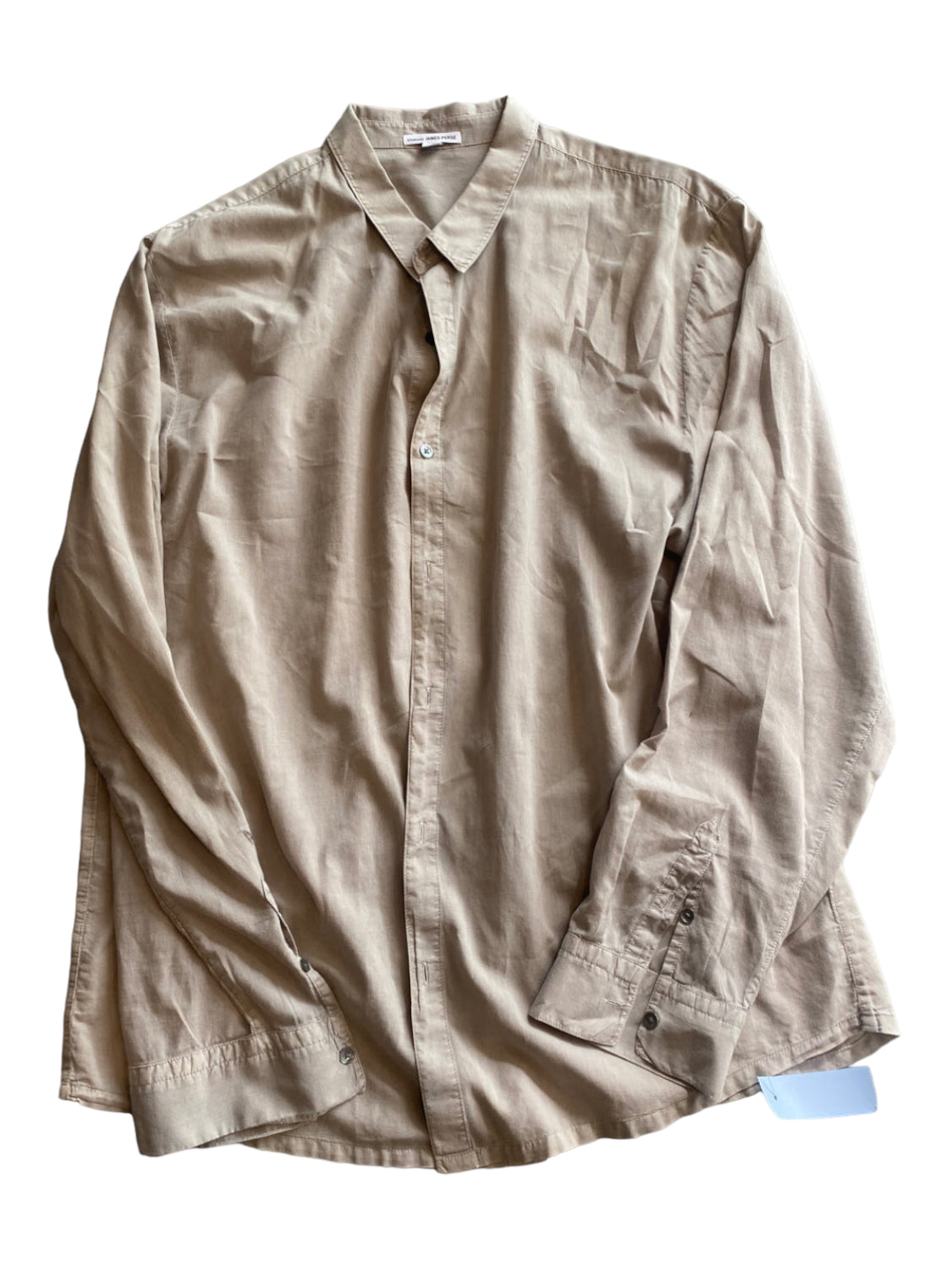 James Perse, James Perse Size 5 Tan Cotton Solid Button Down Men's Long Sleeve Shirt