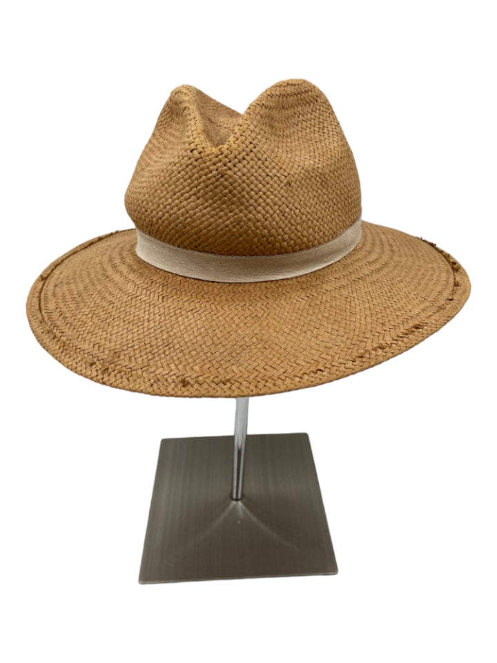 Janessa Leone, Janessa Leone Brown & Tan Straw Leather Detail Hat