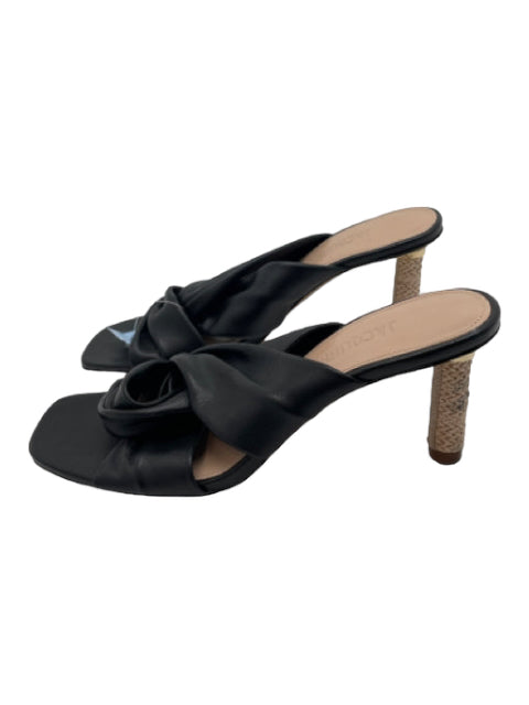 Jaquemus, Jaquemus Shoe Size 38.5 Black & Beige Leather Knotted Square Toe Mules Sandals