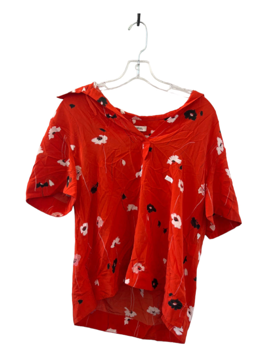 Jason Wu, Jason Wu Size 6 Tomato Silk Short Sleeve Flowers Top