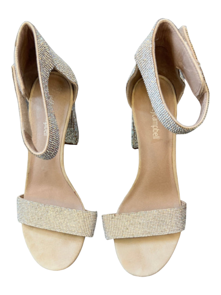 Jeffrey Campbell, Jeffrey Campbell Silver Rhinestone Block Heel Almond Toe Velcro Ankle Shoes