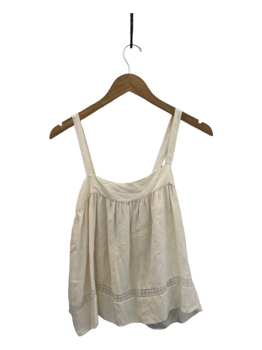 Jenni Kayne, Jenni Kayne Size S Cream Silk Spaghetti Strap Lace Trim Top