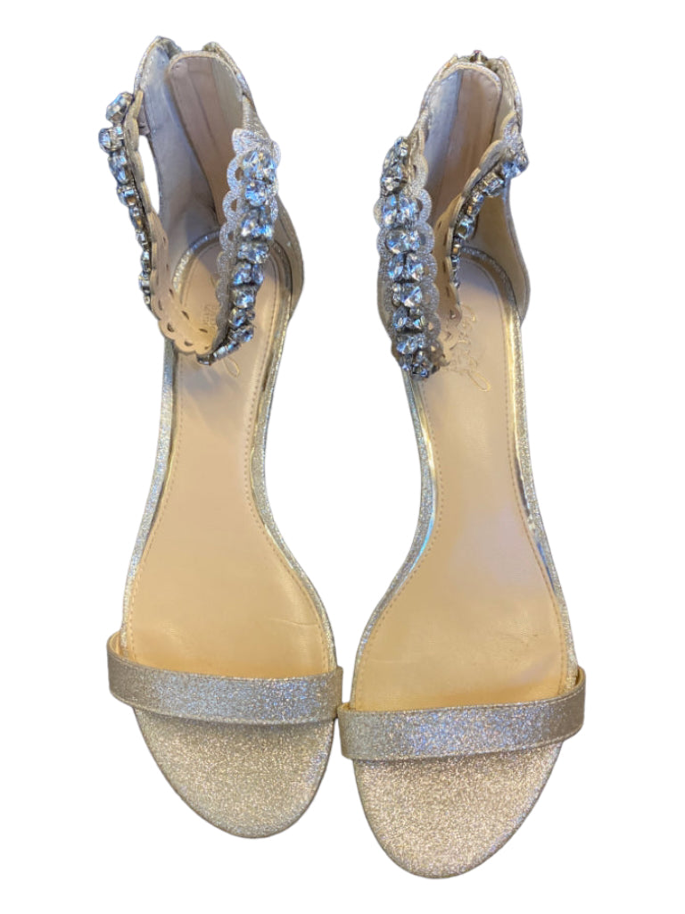 Jewel Badgley Mischka, Jewel Badgley Mischka Shoe Size 9 Gold Glitter open toe Kitten Wedge Shoes