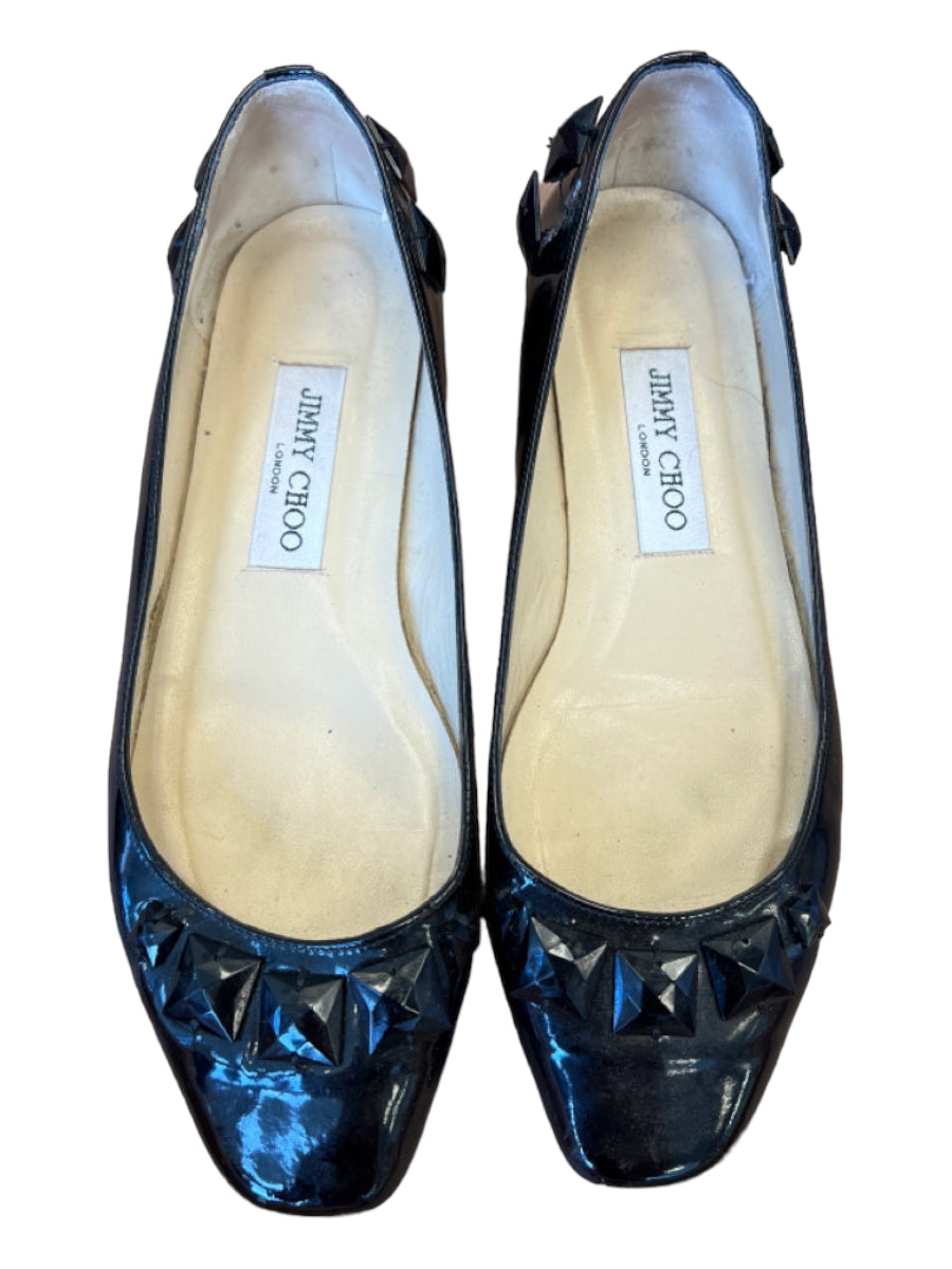 Jimmy Choo, Jimmy Choo Shoe Size 37.5 Dark Brown Patent Leather Square Toe Flats