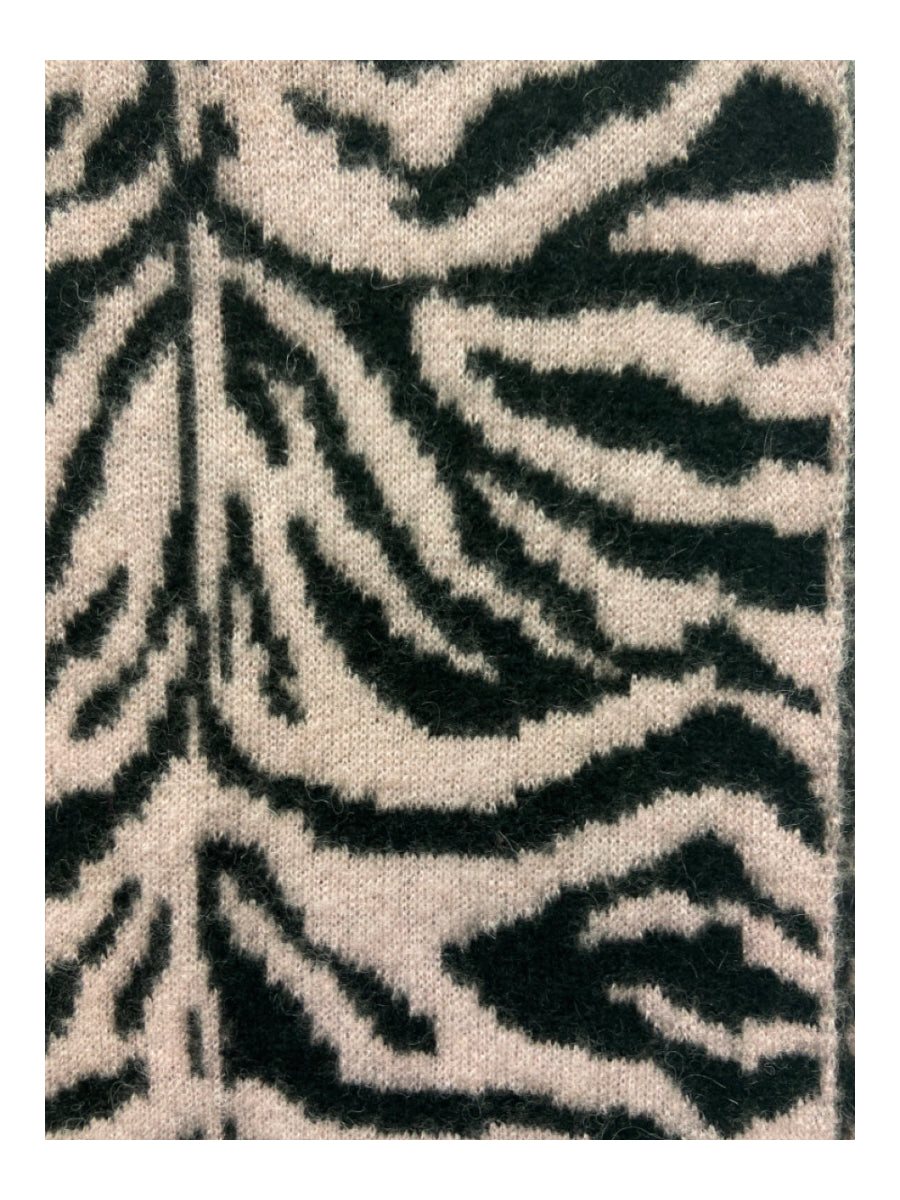 Jocelyn, Jocelyn Black & Pink Alpaca & Acrylic Zebra Stripe Tassels scarf